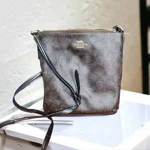 Coach North South Crossbody Bag Signature Brown Black – Authentic
